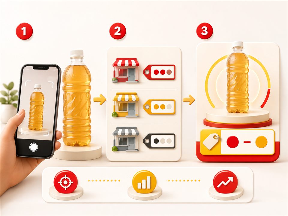 ภาพอธิบายการถ่ายสินค้าและเปรียบเทียบราคา